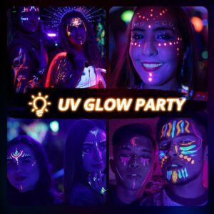 Skymore Glow in The Dark UV Body Paint 15pcs Face Paints for Kids & UV Neon Glow Face Painting Kits with 2 Brushes&Stencils for Halloween and Parties, Washable, Hypoallergenic