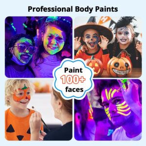 Skymore Glow in The Dark UV Body Paint 15pcs Face Paints for Kids & UV Neon Glow Face Painting Kits with 2 Brushes&Stencils for Halloween and Parties, Washable, Hypoallergenic