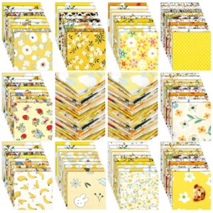 ganeen 500 pcs cotton fabric squares 5 "x 5" quilt precut fabric printed fabric bundles sheets charm packs for quilting for diy sewing scrapbooking patchworks crafts (yellow floral)