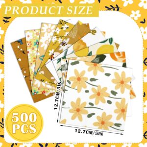 Ganeen 500 Pcs Cotton Fabric Squares 5 "x 5" Quilt Precut Fabric Printed Fabric Bundles Sheets Charm Packs for Quilting for DIY Sewing Scrapbooking Patchworks Crafts (Yellow Floral)