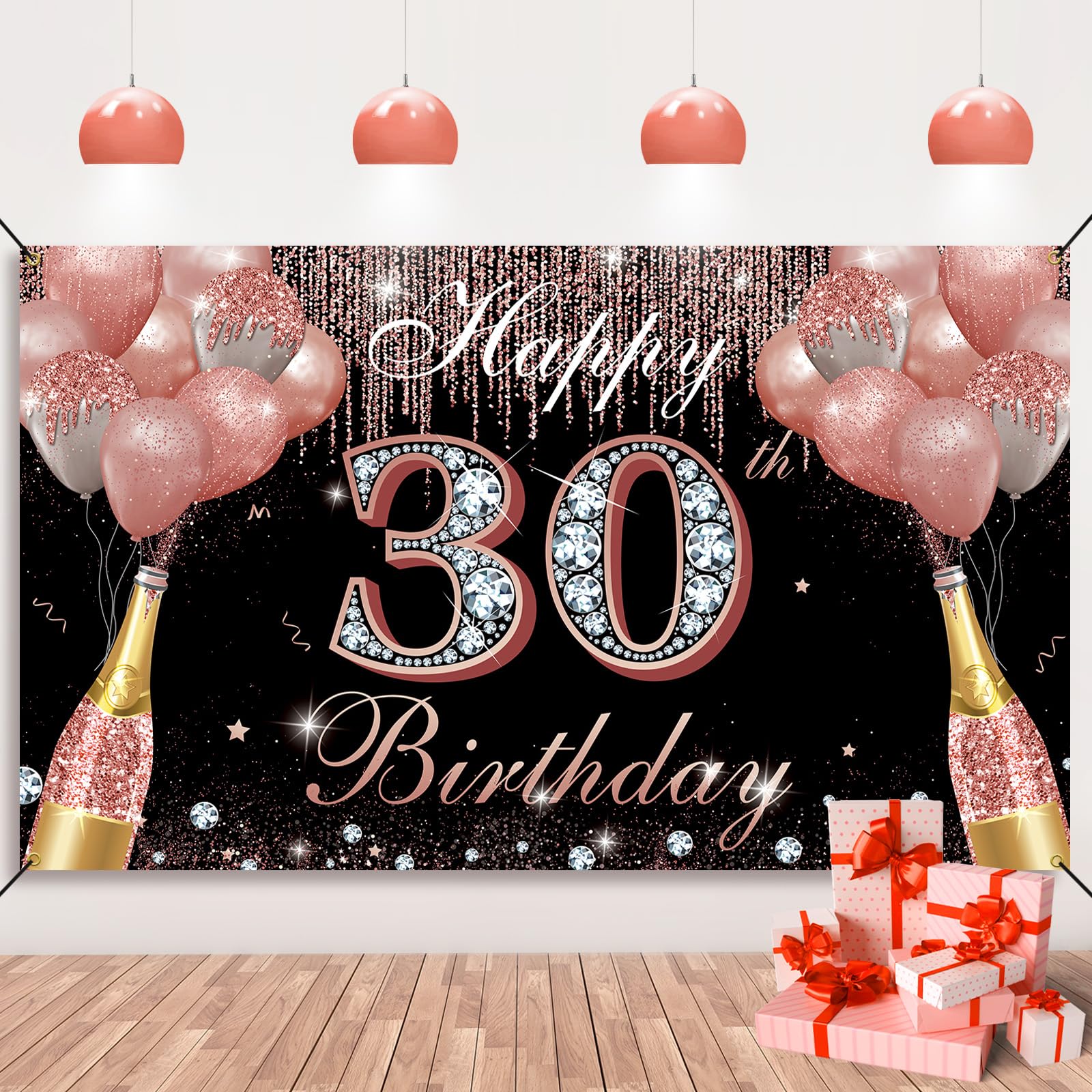 Happy 30th Birthday Decorations for Women Rose Gold, Cheers to 30 Years Birthday Party Backdrop Banner, Thirty Birthday Yard Sign Photo Props Background Decor Supplies for Her, Fabric, Vicycaty