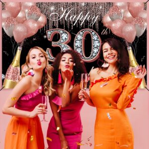 Happy 30th Birthday Decorations for Women Rose Gold, Cheers to 30 Years Birthday Party Backdrop Banner, Thirty Birthday Yard Sign Photo Props Background Decor Supplies for Her, Fabric, Vicycaty