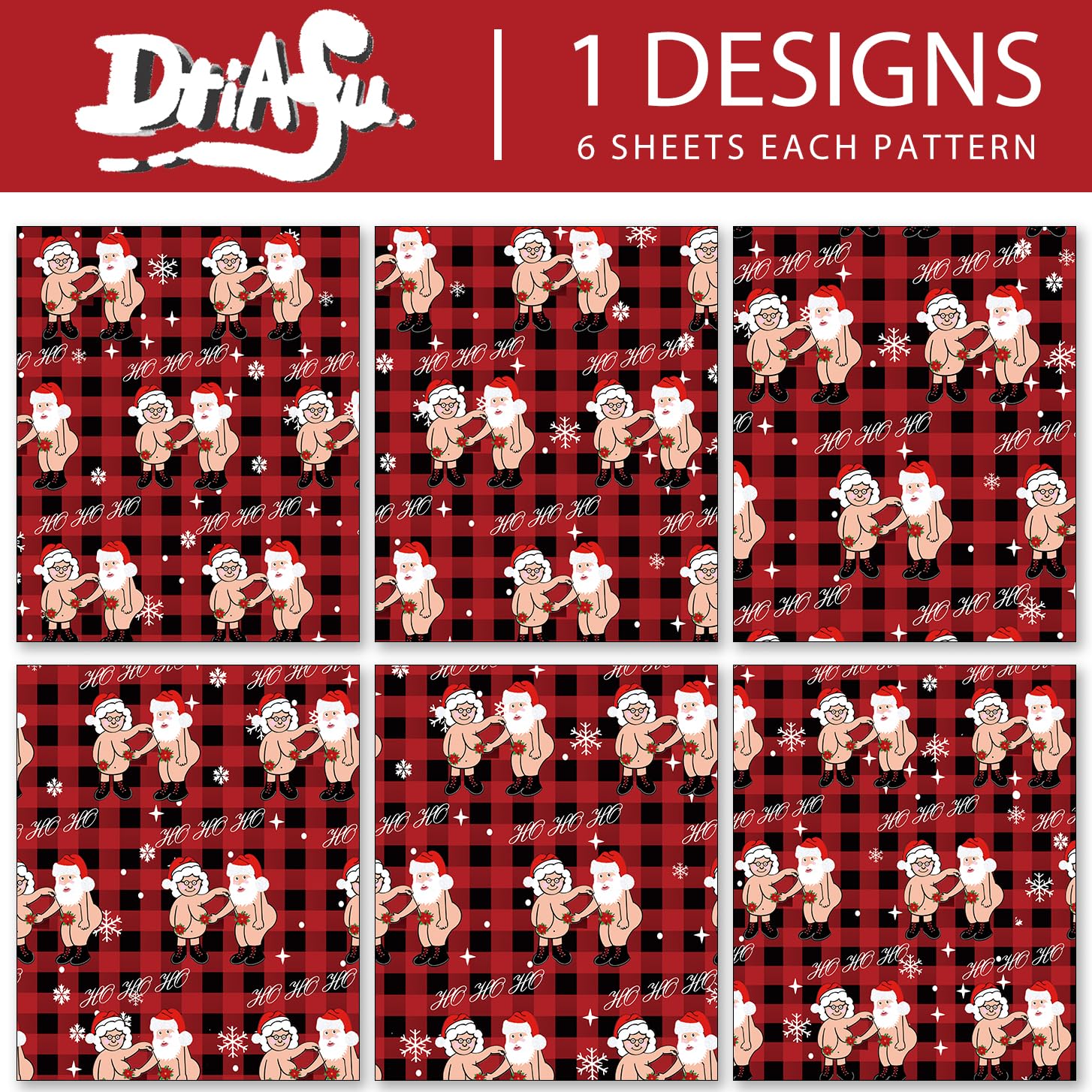 Dtiafu Funny Christmas Wrapping Paper Naughty Santa Gift Wrap Paper Bulk Folded Flat Inappropriate Red Black Plaid Gift Wrapping Paper for Women Men Adult Grandba Grandma Holiday Birthday Baby Shower