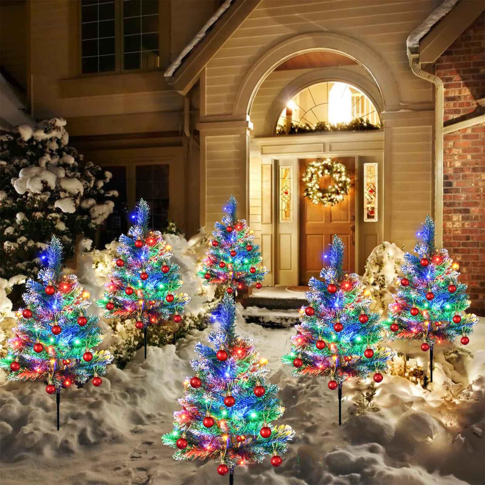 Windpnn Upgraded 4-Packs Solar Christmas Tree Pathway Lights Outdoor Christmas Decorations Waterproof, 8 Modes Solar Christmas Garden Stake Lights for Christmas Decorations Yard, Lawn, Pathway, Grave