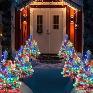 Windpnn Upgraded 4-Packs Solar Christmas Tree Pathway Lights Outdoor Christmas Decorations Waterproof, 8 Modes Solar Christmas Garden Stake Lights for Christmas Decorations Yard, Lawn, Pathway, Grave