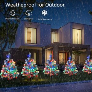 Windpnn Upgraded 4-Packs Solar Christmas Tree Pathway Lights Outdoor Christmas Decorations Waterproof, 8 Modes Solar Christmas Garden Stake Lights for Christmas Decorations Yard, Lawn, Pathway, Grave