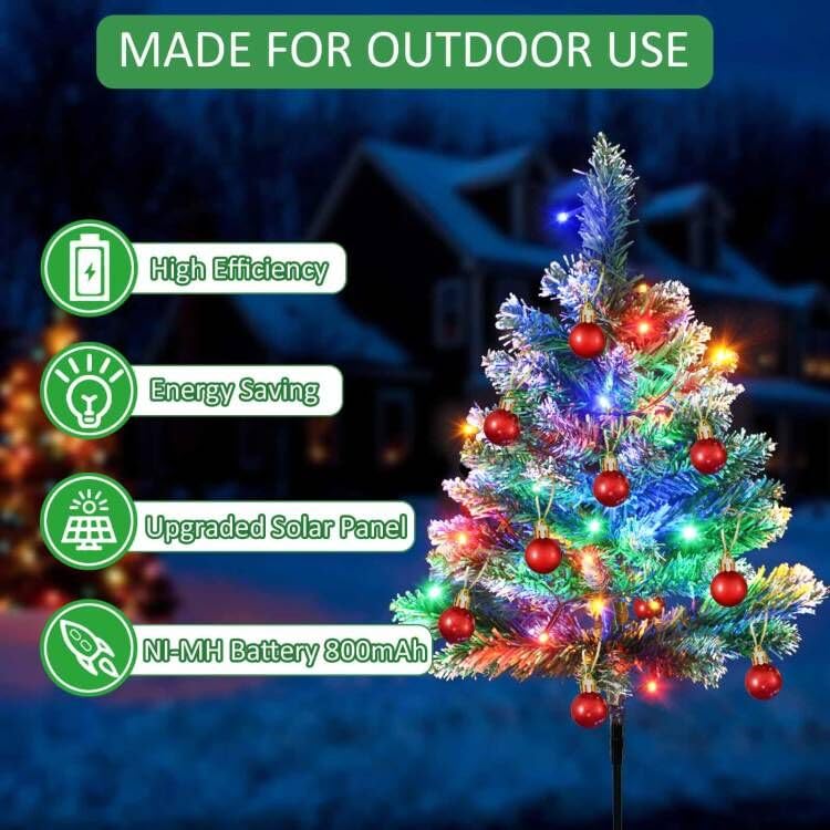 Windpnn Upgraded 4-Packs Solar Christmas Tree Pathway Lights Outdoor Christmas Decorations Waterproof, 8 Modes Solar Christmas Garden Stake Lights for Christmas Decorations Yard, Lawn, Pathway, Grave