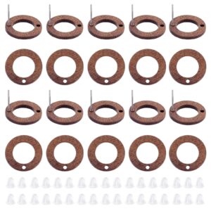 unicraftale 20pcs tan ring walnut wood stud earrings with 30pcs plastic ear nuts stud earring findings with stainless steel pin ear studs with hole for diy earring jewellery making