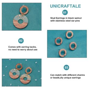 UNICRAFTALE 20pcs Tan Ring Walnut Wood Stud Earrings with 30pcs Plastic Ear Nuts Stud Earring Findings with Stainless Steel Pin Ear Studs with Hole for DIY Earring Jewellery Making