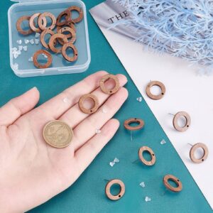 UNICRAFTALE 20pcs Tan Ring Walnut Wood Stud Earrings with 30pcs Plastic Ear Nuts Stud Earring Findings with Stainless Steel Pin Ear Studs with Hole for DIY Earring Jewellery Making