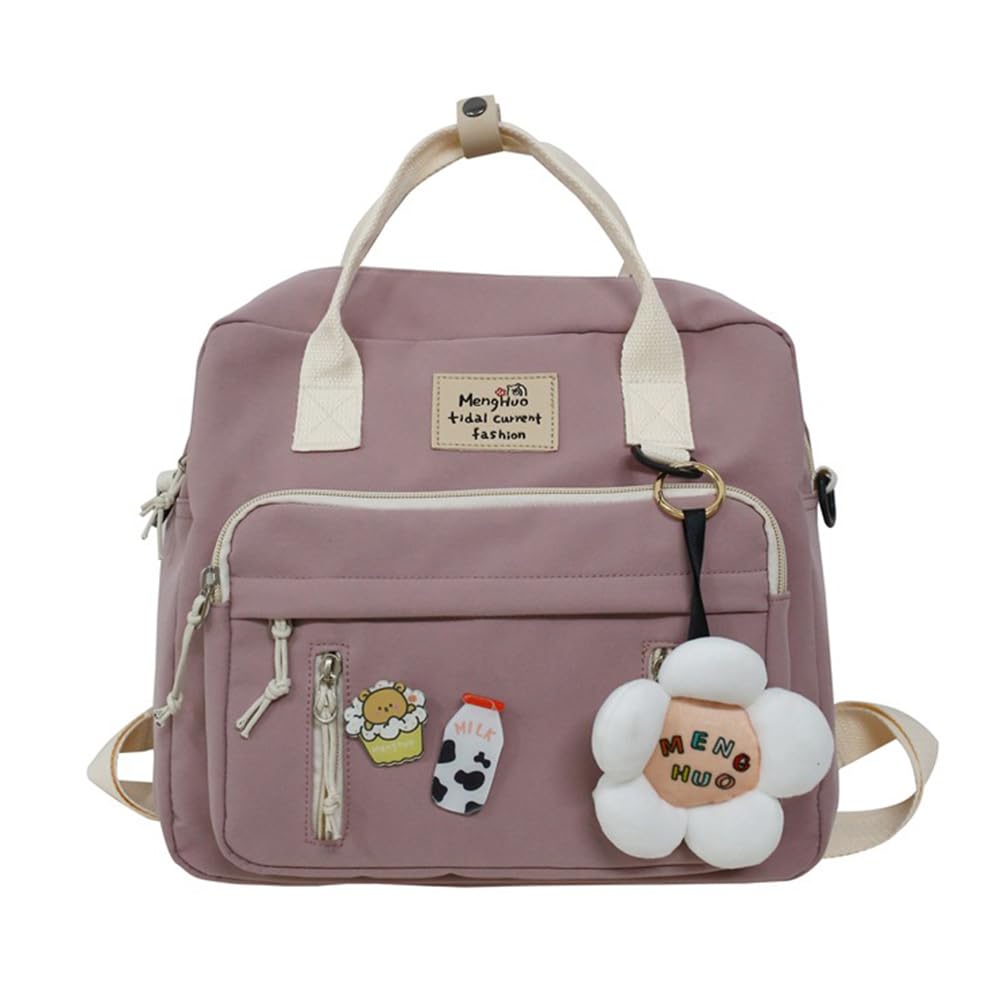 MUSICARD Girls Kawaii Backpack with Cute Pins and Pendant, Japanese Schoolbag Aesthetic Rucksack with Accessories for Teens