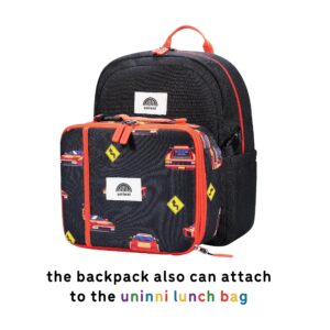 uninni 14" Kids Backpack for Girls and Boys Age 5-8 Years Old with Padded, and Adjustable Shoulder Straps - Race Car (Black/Red)