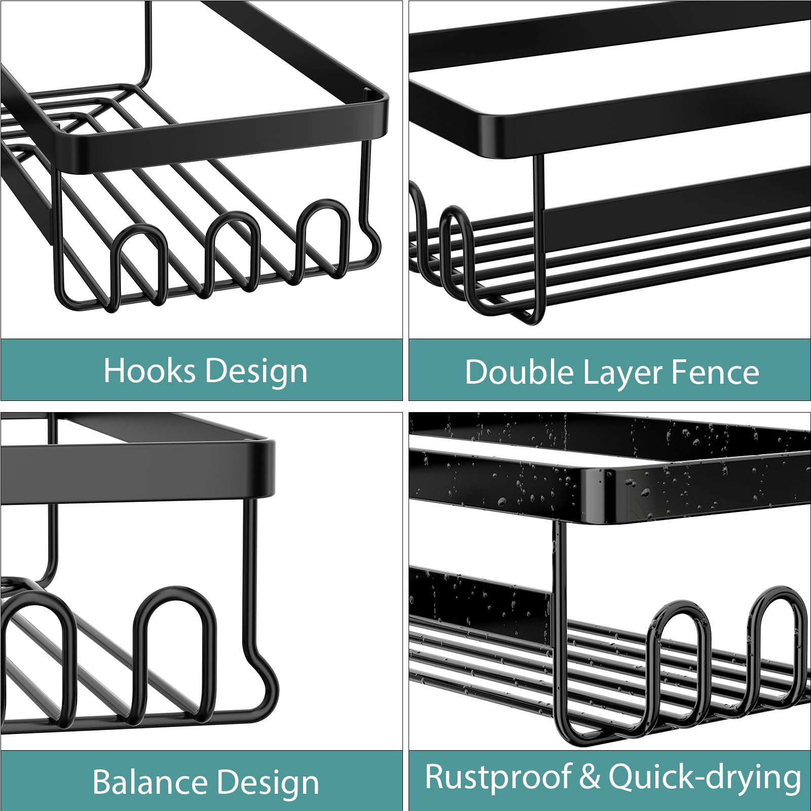 StorageRight Corner Shower Caddy, 3 Pack Adhesive Bathroom Accessories with Soap Holder, Storage Stainless Shower Organizer Shelf with Hooks, No Drilling Shower Shelves for Bathroom, Dorm and Kitchen