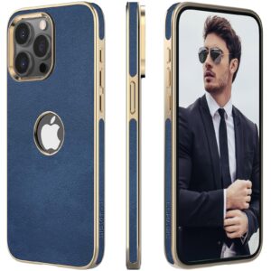 lohasic leather cases for iphone 15 pro max, luxury pu phone cover with logo cutout, thin high-end designer soft non-slip grip men cases for iphone 15 pro max(2023) 6.7" 5g - blue