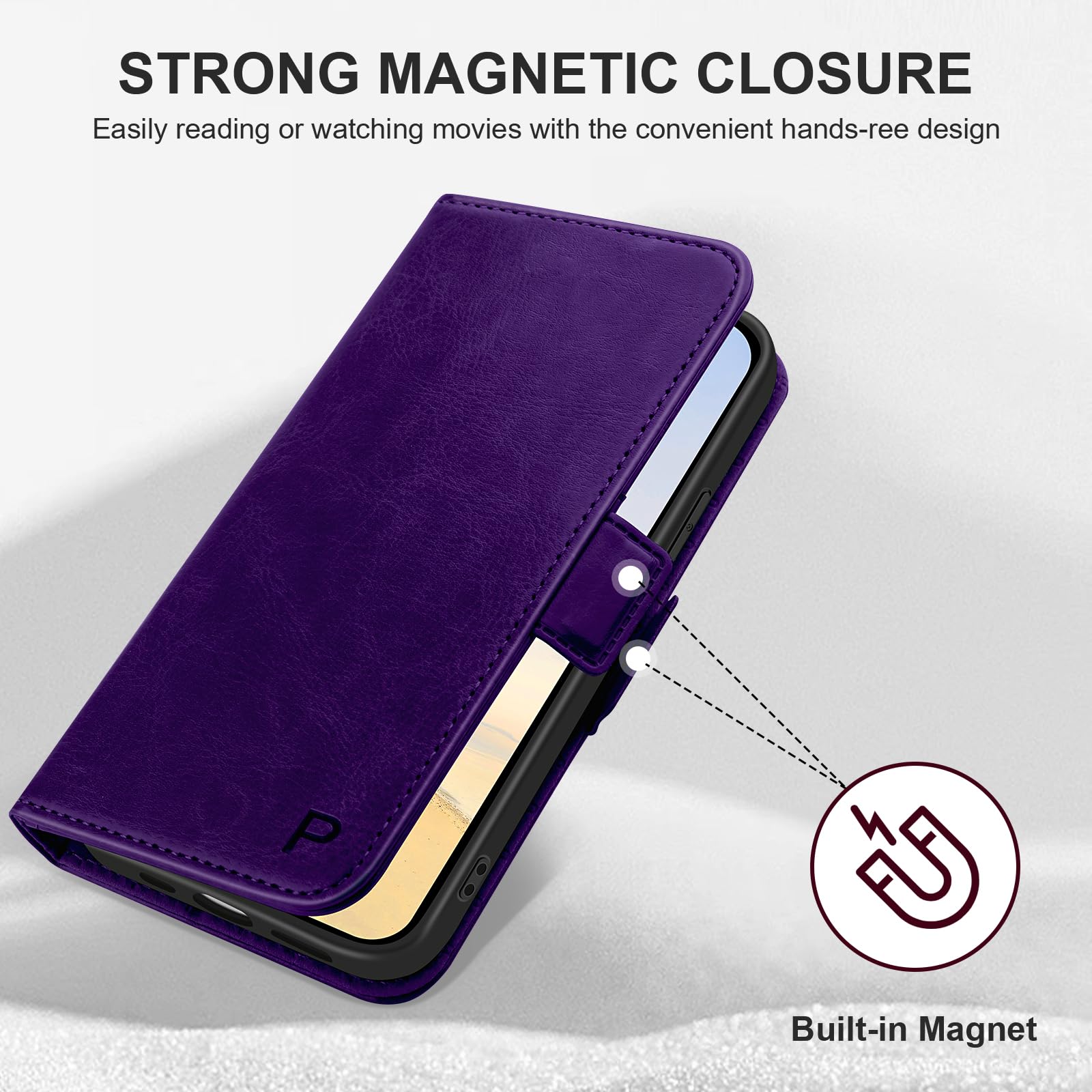 Bizzib for iPhone 15 Pro Max Case Leather Wallet with Card Holder[ RFID Blocking] 360 Full Shockproof Protection Magnetic Closure Cover &Wrist Strap for iPhone 15 Pro Max-Deep Purple