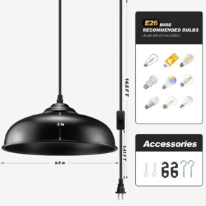 AEOREAL Plug in Pendant Light, Black Farmhouse Pendant Light Fixture with On/Off Switch, Vintage Hanging Lights with Plug in Cord, E26 Pendant Lighting for Kitchen Dining Room