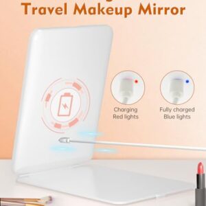 FUNTOUCH Rechargeable Travel Makeup Mirror with Lights and 10X Magnifying Mirror, Portable Lighted Vanity Mirror with 80 Led,2000mAh Battery,3 Color Lighting,Touch Dimming,Tabletop Light up Mirror