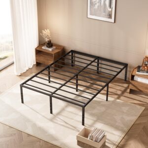 jtptu heavy duty bed frame full size,18 inch high metal plarform full bed frame no box spring needed,reinforced steel slat support full, easy assembly, noise free,black bed frame full size