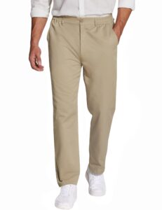 coofandy slacks for men khaki chino pants relaxed fit flat front long trousers, light khaki, xl