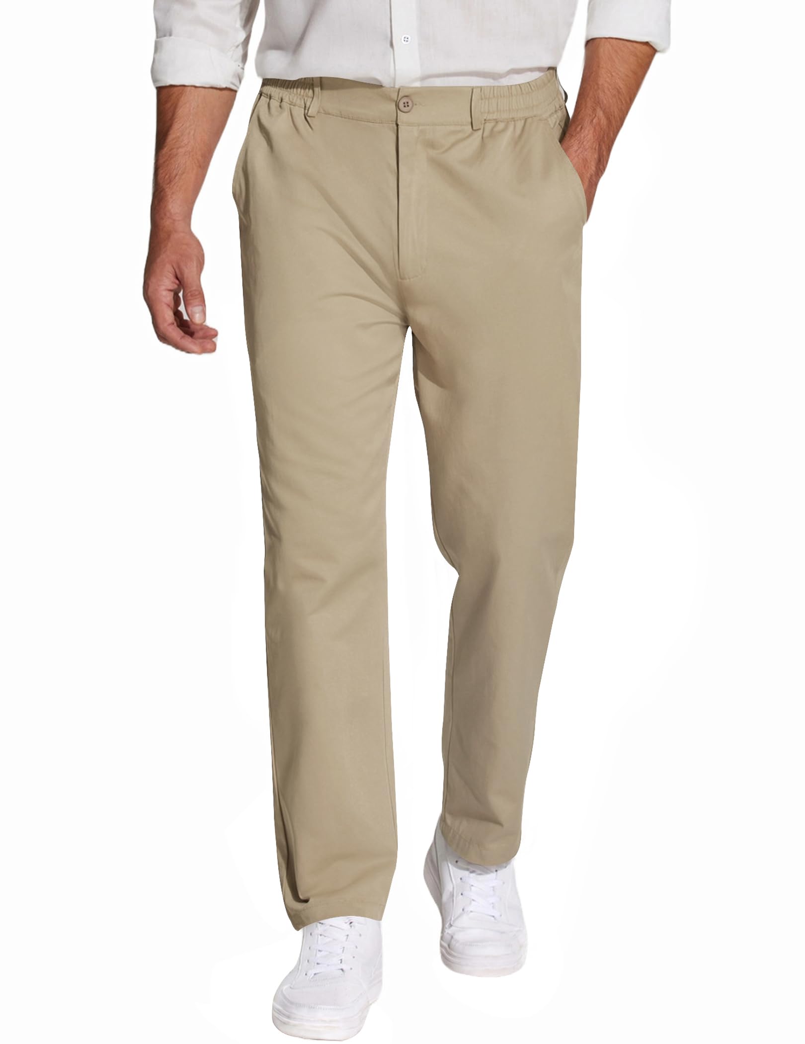 COOFANDY Slacks for Men Khaki Chino Pants Relaxed Fit Flat Front Long Trousers, Light Khaki, XL