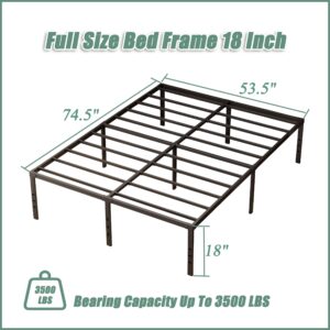 JTPTU Heavy Duty Bed Frame Full Size,18 Inch High Metal Plarform Full Bed Frame No Box Spring Needed,Reinforced Steel Slat Support Full, Easy Assembly, Noise Free,Black Bed Frame Full Size