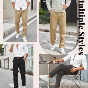 COOFANDY Slacks for Men Khaki Chino Pants Relaxed Fit Flat Front Long Trousers, Light Khaki, XL