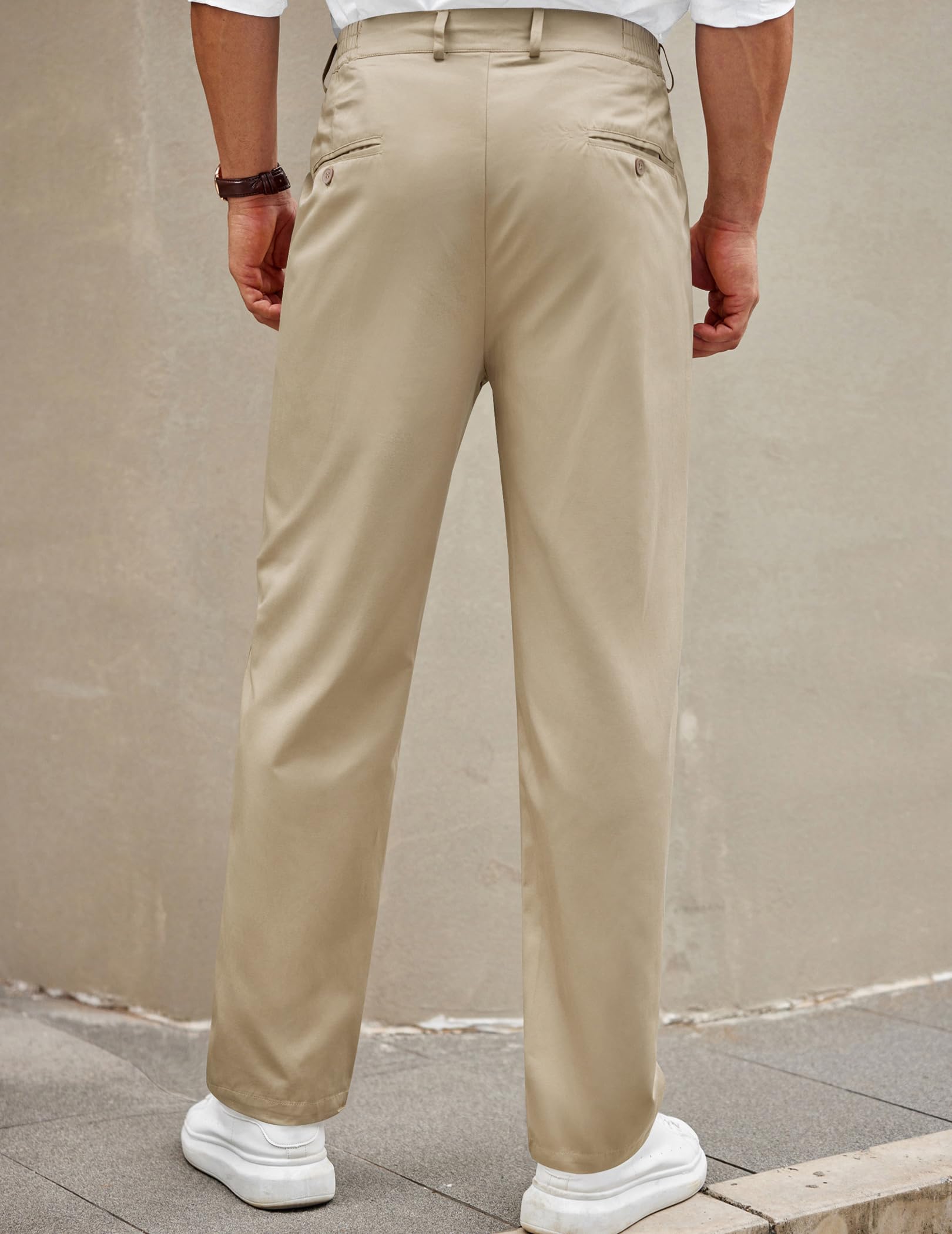 COOFANDY Slacks for Men Khaki Chino Pants Relaxed Fit Flat Front Long Trousers, Light Khaki, XL