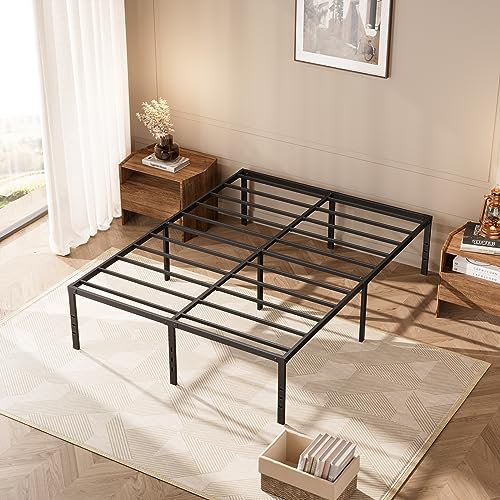 JTPTU 14 Inch Full Size Bed Frame,Metal Platform Bed Frame Full Size No Box Spring Needed, Noise Free,Heavy Duty Steel Slat Support, Easy Assembly,Non Slip Black Full Bed Frame