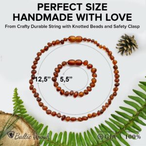 Baltic Proud Amber Necklace and Bracelet Gift Set (Unisex Cognac Raw 12.5 Inches/5.5 Inches) - Certified Premium Quality Raw Baltic Sea Amber