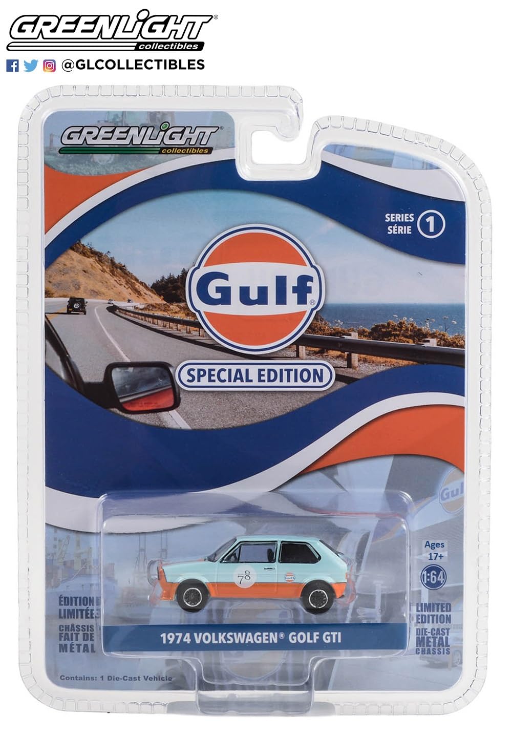 Greenlight 41135-D Gulf Oil Special Edition Series 1-1974 Veedub Golf GTI Widebody #78 1/64 Scale