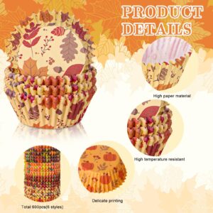 Whaline 600Pcs Fall Thanksgiving Cupcake Liners Maple Leaf Pumpkin Acorn Baking Cups Autumn Muffin Baking Liners for Birthday Party Fall Themed Party Supply Decor