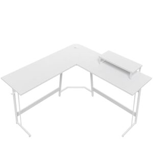 CubiCubi L Shaped Gaming Desk, 47 Inch Computer Desk with Monitor Stand, PC Gaming Desk, Corner Desk Table for Home Office Sturdy Writing Workstation, White