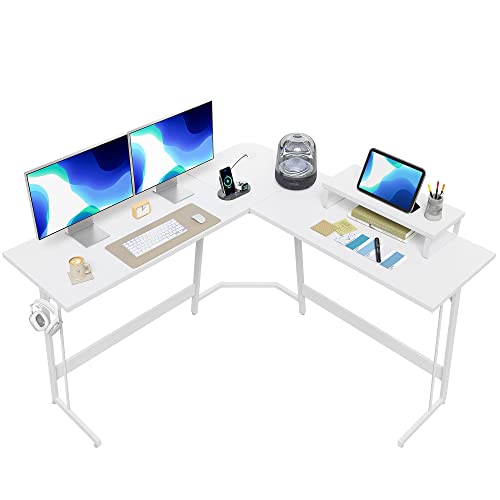 CubiCubi L Shaped Gaming Desk, 47 Inch Computer Desk with Monitor Stand, PC Gaming Desk, Corner Desk Table for Home Office Sturdy Writing Workstation, White