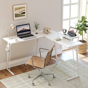 CubiCubi L Shaped Gaming Desk, 47 Inch Computer Desk with Monitor Stand, PC Gaming Desk, Corner Desk Table for Home Office Sturdy Writing Workstation, White