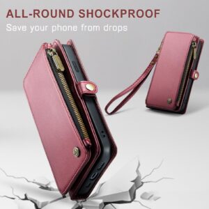 Defencase for iPhone 13 Pro Case, RFID Blocking for iPhone 13 Pro Wallet Case for Women Men with Card Holder, Zipper Magnetic Flip PU Leather Protective Cover for iPhone 13 Pro Phone Case, Wine Red