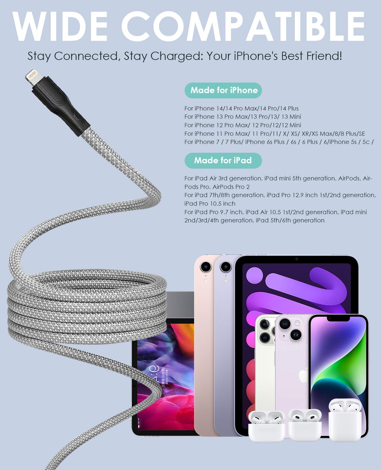 Magtame iPhone Charger Lightning Cable, 3.3ft Magnetic Coiled iPhone Cable Fast Charging Braided Charger Cord, MFi Certified Compatible with iPhone 14 13 12 11 Pro Max Plus Tangle-Free and Durable