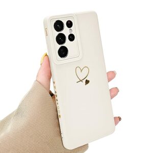 newseego for samsung galaxy s21 ultra case girls women, cute love heart pattern phone case flexible liquid silicone shockproof protective bumper cover for samsung galaxy s21 ultra-white