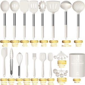 Kitchen Utensils Set-Umite Chef 26 Pcs Silicone Cooking Utensil Set for Nonstick Cookware-Large Silicone Spatulas Set, Stainless Steel Handle-Cream Kitchen Tools, Dishwasher Safe