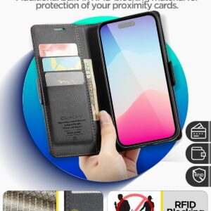 AICase iphone 15 Pro Wallet Case with [RFID Blocking] Leather Flip Folio Strong Magnetic Closure Protective Cover Credit Card Holder Kickstand Men Women for iphone 15 Pro 6.1"_1 Black