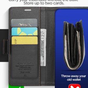 AICase iphone 15 Pro Wallet Case with [RFID Blocking] Leather Flip Folio Strong Magnetic Closure Protective Cover Credit Card Holder Kickstand Men Women for iphone 15 Pro 6.1"_1 Black