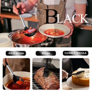 Silicone Kitchen Utensils Set, Umite Chef Large Heat Resistant Cooking Utensil, 26Pcs Silicone Spatulas Set, Stainless Steel Handle, Black Kitchen Gadgets Tools Set for Nonstick Cookware