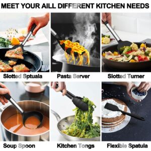 Silicone Kitchen Utensils Set, Umite Chef Large Heat Resistant Cooking Utensil, 26Pcs Silicone Spatulas Set, Stainless Steel Handle, Black Kitchen Gadgets Tools Set for Nonstick Cookware