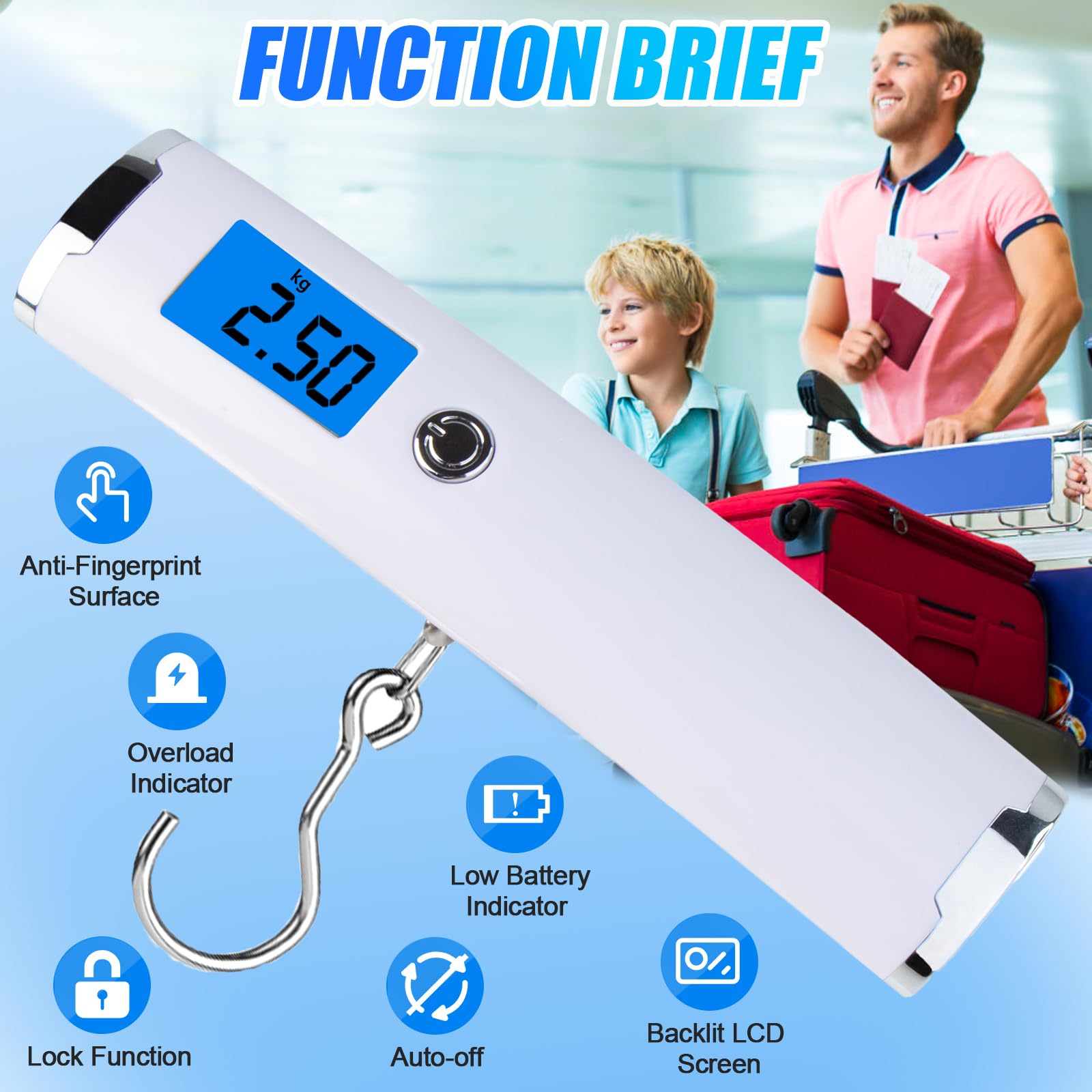 Digital Luggage Weight Scale High Precision Scale with 110lbs / 50kg Capacity Portable Handheld Scale for Outdoor Travel Accessories Cover Backlit LCD Digital Display (Luggage Weight Scale)