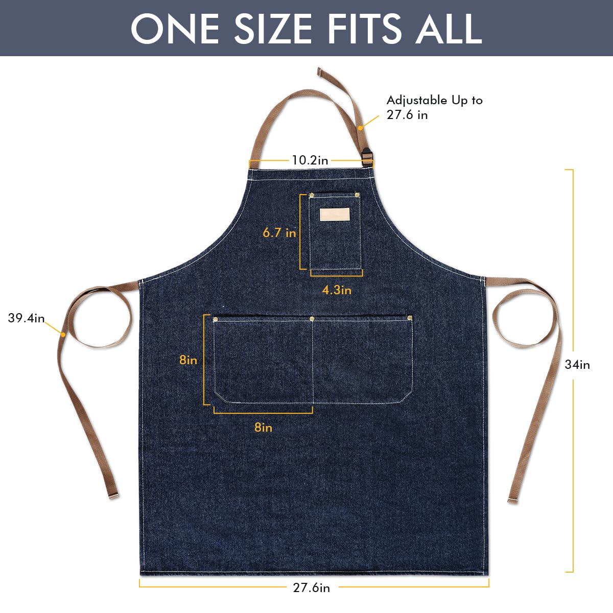 ROTANET Denim Work Apron with 3 Pockets Jean Shop Aprons for Chef Hairstylist Kitchen Woodworking for Men Women Blue