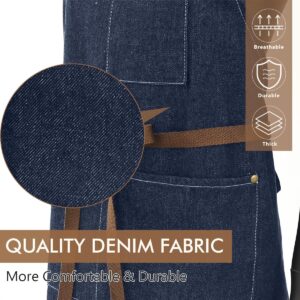 ROTANET Denim Work Apron with 3 Pockets Jean Shop Aprons for Chef Hairstylist Kitchen Woodworking for Men Women Blue