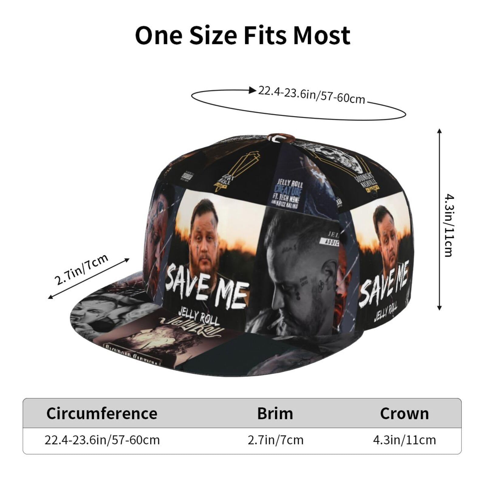 kingscom Jelly Singer Roll Hat Flat-Brimmed Baseball Cap Dad Ball Hat Snapback Hip Hop Cap for Men and Women Black