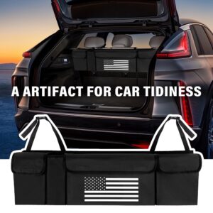 Turcee Car Trunk Organizer,Large Capacity Car Storage Organizer with US Flag Design,Hanging Foldable Car Organizers and Storage Car Interior Accessories (Black)