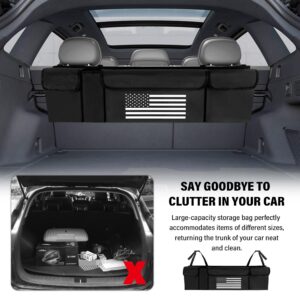 Turcee Car Trunk Organizer,Large Capacity Car Storage Organizer with US Flag Design,Hanging Foldable Car Organizers and Storage Car Interior Accessories (Black)