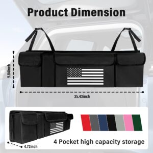 Turcee Car Trunk Organizer,Large Capacity Car Storage Organizer with US Flag Design,Hanging Foldable Car Organizers and Storage Car Interior Accessories (Black)