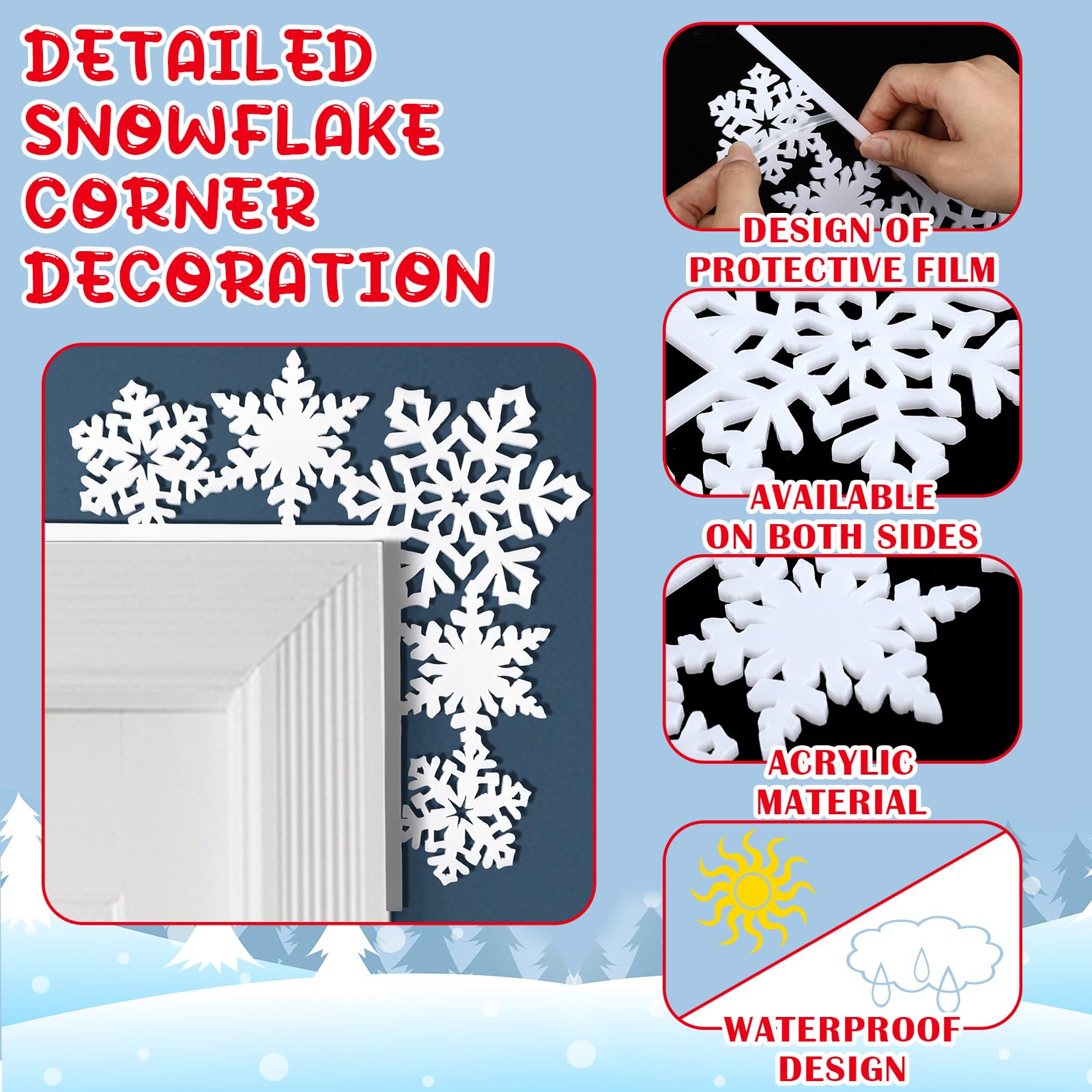 Kigley Christmas Door Frame Decoration White Snowflake Christmas Door Corner Decor Winter Holiday Door Frame Decor for Xmas Shelf Mirror Cabinet Window Home Office Furniture Decor, 7.9 x 7.9 Inch